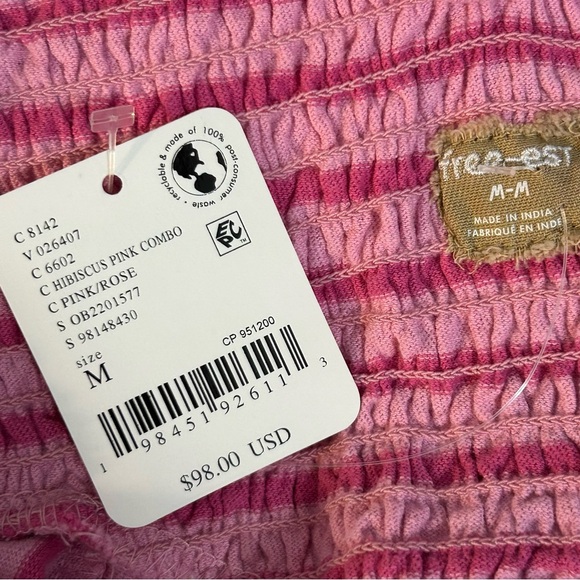 NWT Free People Pink Smocked Midi Dress with Tie-Straps sz M Coquette Boho Girly - Picture 10 of 16